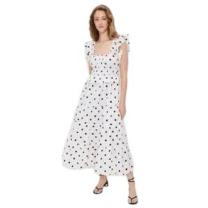 SOPHIE THE LABEL White Midi Dress Black Polka Dots Party Work Date Night Boho L